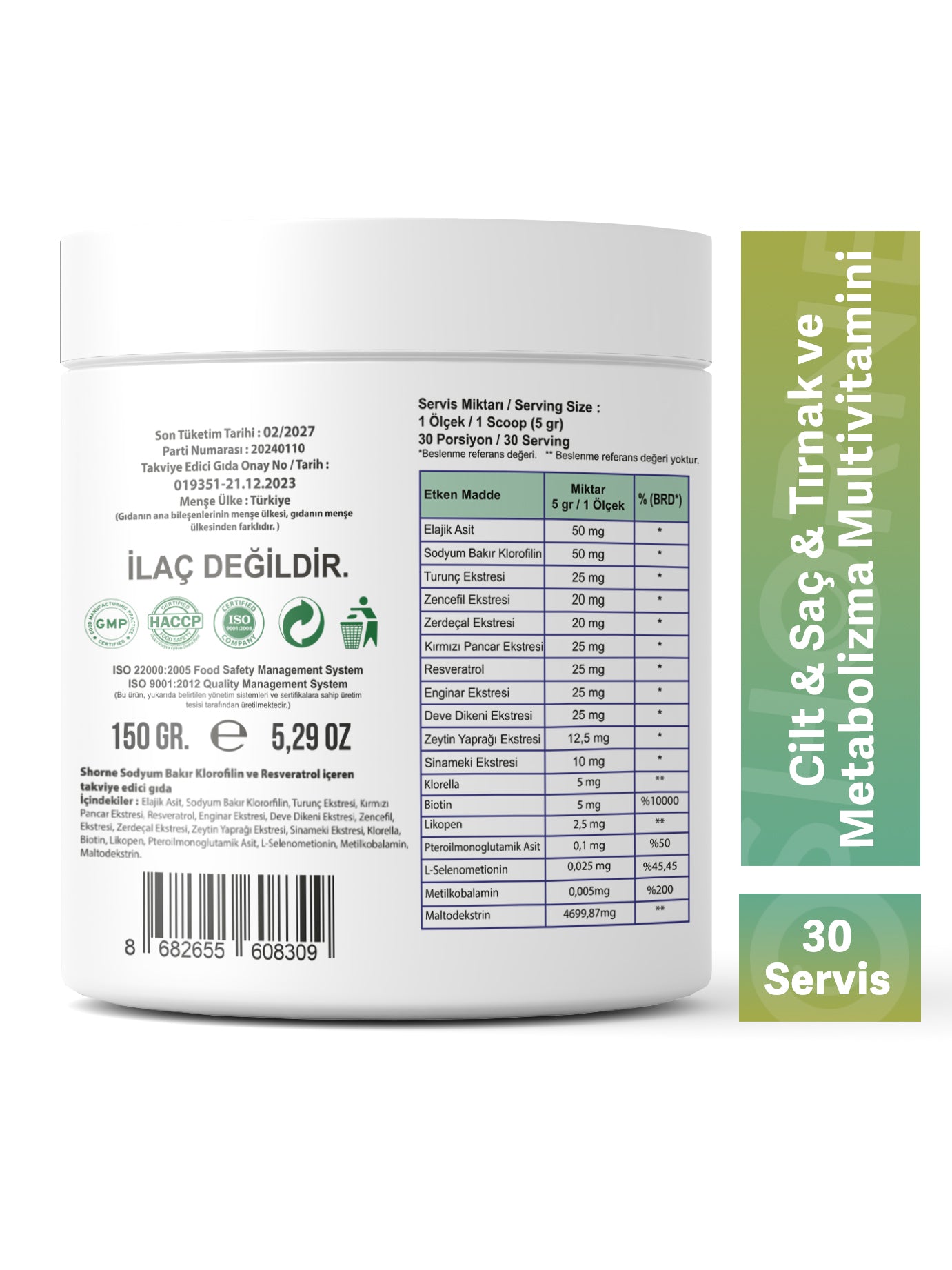 Shorne - Chlorophyll Detox Powder ( Klorofil Içeren Detoks Gıda Takviyesi )